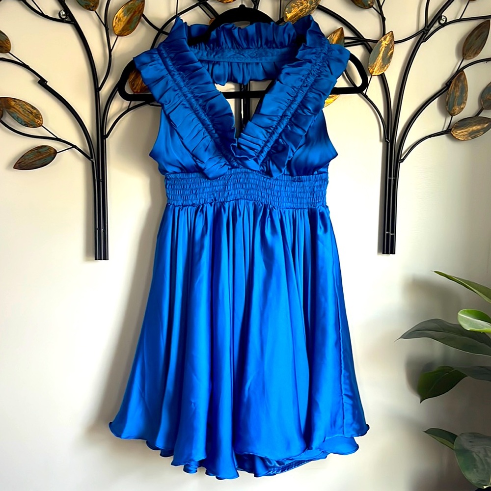 Cobalt blue backless mini dress